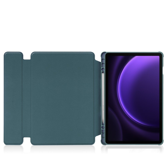 Puzdro s klávesnicou pre Samsung Galaxy Tab S9 FE+ Plus, Rotary 360° Leather, tmavozelené