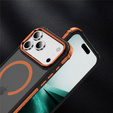 Matné puzdro pre iPhone 17 Pro Max, pancierované, pre MagSafe, dymové s oranžovými stranami