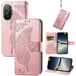 Klapkové puzdro pre Xiaomi Poco F7, Butterfly, ružové rose gold