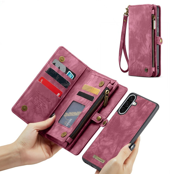 CASEME puzdro pre Samsung Galaxy A56 5G, Retro Leather Wallet, s remienkom, červené