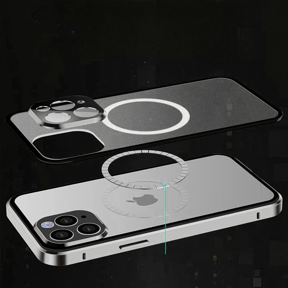 Magnetické puzdro Dual Glass MagSafe pre iPhone 14 Pro Max, strieborné