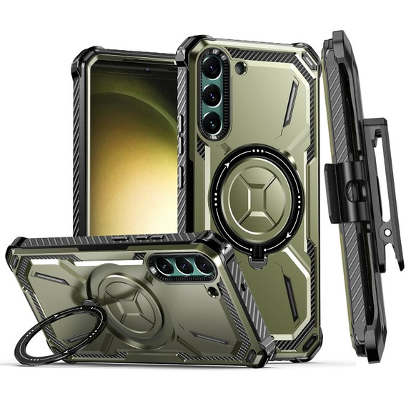 Obal na mobil pre Samsung Galaxy S23 Plus, Heavy Duty Ring Belt Clip, zelený