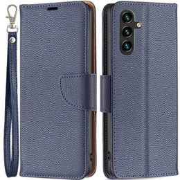 Klapkové puzdro pre Samsung Galaxy A15, Wallet Litchi Leather, modré + 9H sklo