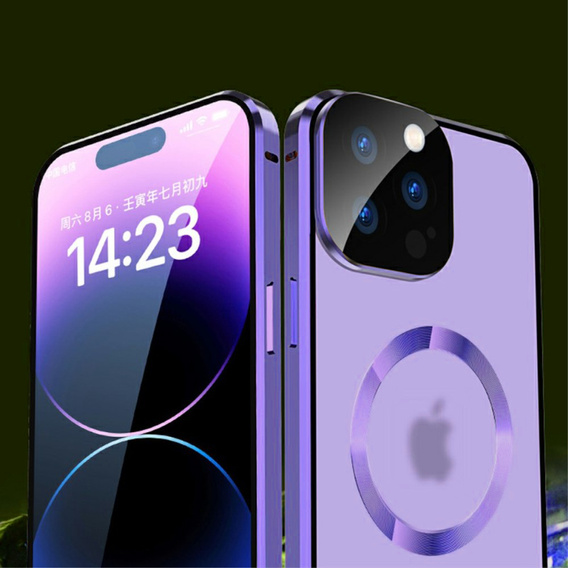 Magnetické puzdro Dual Glass MagSafe pre iPhone 15 Pro Max, fialové