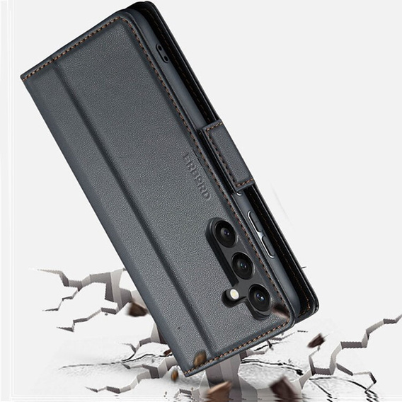 Puzdro pre Samsung Galaxy A55, ERBORD Glossy Litchi, flipová peňaženka, čierne