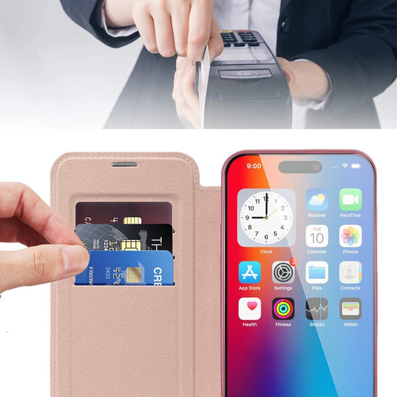 Klapkové puzdro pre iPhone 16, RFID Wallet MagSafe CamShield, ružové