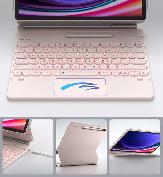 Puzdro s klávesnicou pre Samsung Galaxy Tab S7+ / S7 FE / S9+ / S8+ / S9 FE+ / S10+, Dexnor Magnetic Keyboard Touchpad, ružové