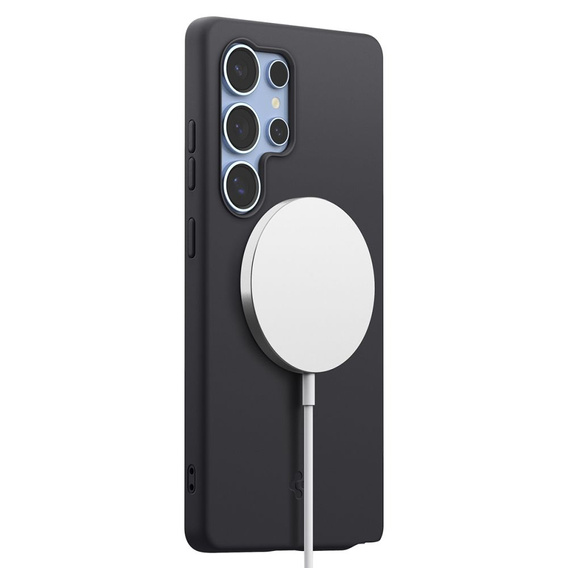 Spigen puzdro pre Samsung Galaxy S25 Ultra, Silicone Fit Mag, čierne + tvrdené sklo