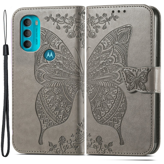 Klapkové puzdro pre Motorola Moto G71 5G, Butterfly, sivé