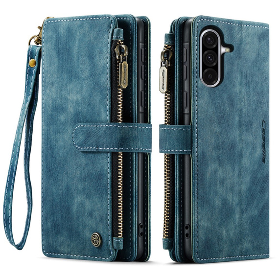 CASEME puzdro pre Samsung Galaxy A56 5G, Leather Wallet Cash and Card Slots, s remienkom, modré