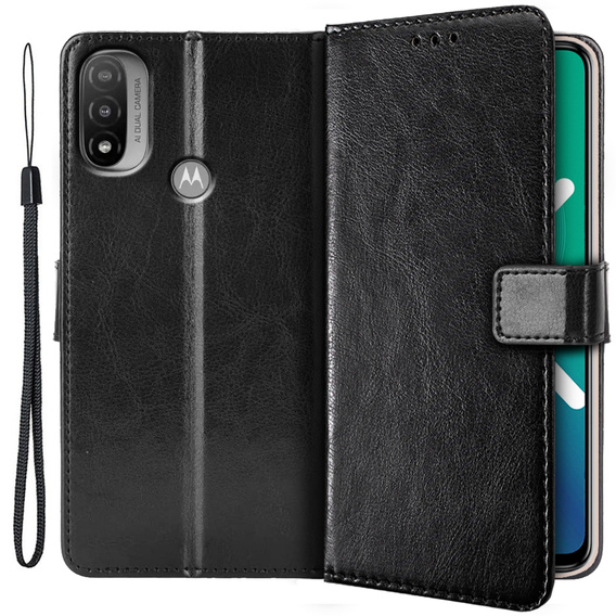 Klapkové puzdro pre Motorola Moto E20/E30/E40, Crazy Horse Wallet, čierne