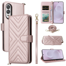 Puzdro s chlopňou pre Samsung Galaxy S25 Edge, Crossbody Leather Wallet, ružové