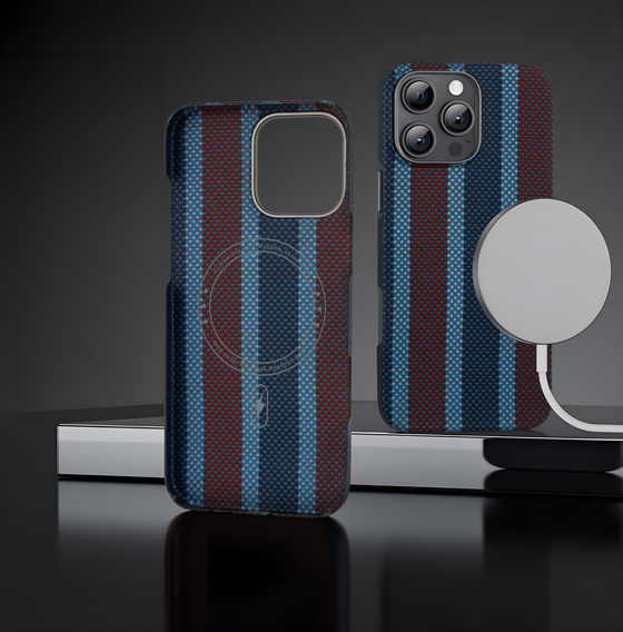 Puzdro pre IPhone 16 Pro, Aramid Fiber Slim Case, pre MagSafe, modrá / červená