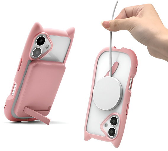 Puzdro pre iPhone 16, pre MagSafe, Cute Cat, ružové + sklo na displej