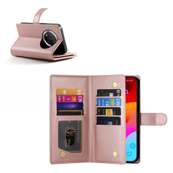 Klapkové puzdro pre Honor Magic 7 Lite, Wallet Zipper Pocket, ružové