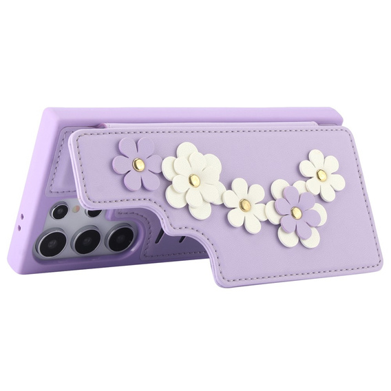 Puzdro pre Samsung Galaxy S24 Ultra, Leather Flower Card Slot, fialové