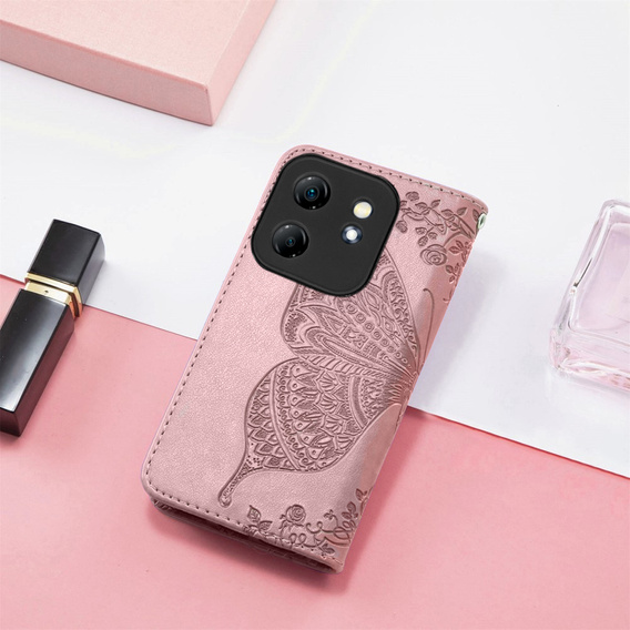 Klapkové puzdro pre Infinix Hot 50i 4G, Butterfly, ružové rose gold