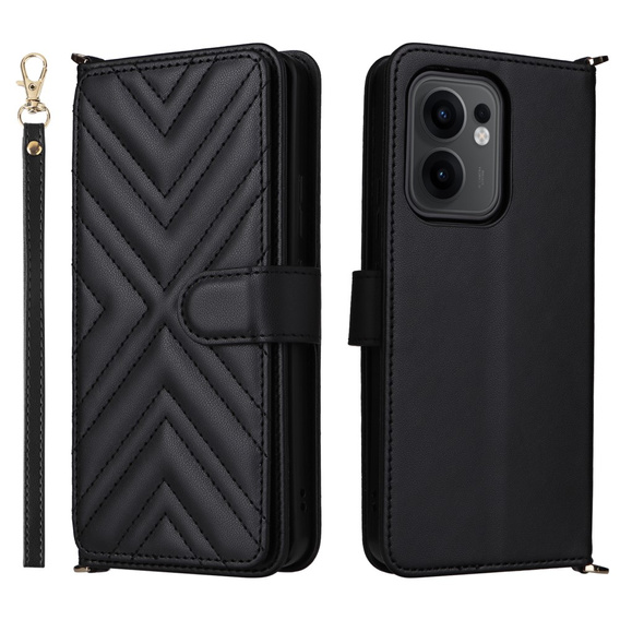 Puzdro s chlopňou pre Oppo Reno 13F 5G, Crossbody Leather Wallet, čierne