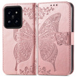 Klapkové puzdro pre Xiaomi 14T Pro, Butterfly, ružové rose gold