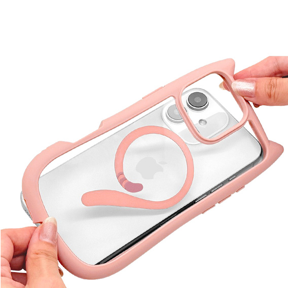 Puzdro pre iPhone 11, pre MagSafe, Cute Cat, ružové + sklo na displej