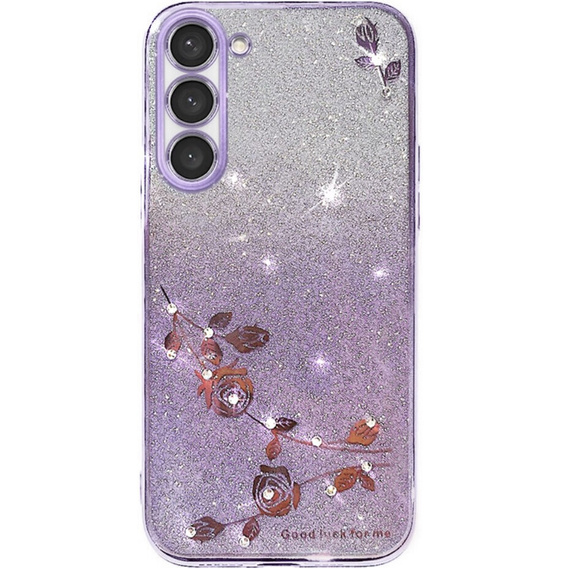 Puzdro pre Samsung Galaxy S23+ Plus, Glitter Flower, fialové