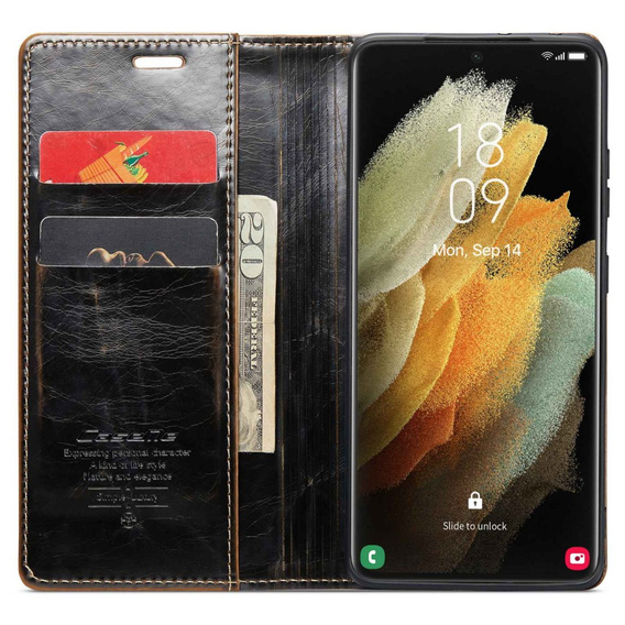 CASEME flipové puzdro pre Samsung Galaxy S21 Ultra 5G, Waxy Textured, káva