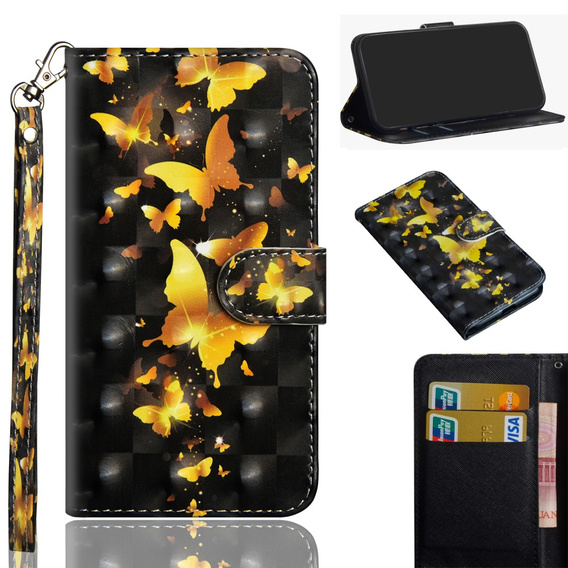 Klapkové puzdro pre Xiaomi Redmi Note 8 Pro, Wallet Butterfly, zlaté
