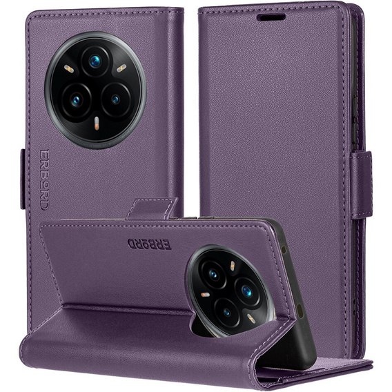 Puzdro pre Realme 14 Pro+ 5G, ERBORD Glossy Litchi, flipová peňaženka, fialové
