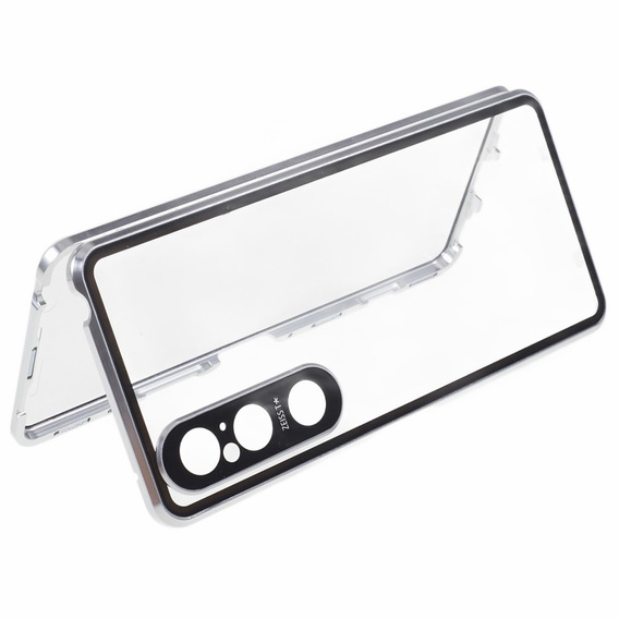 Puzdro pre Sony Xperia 1 V, Magnetic Dual Glass, strieborné