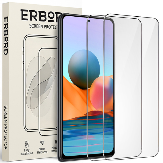 2x tvrdené sklo pre Xiaomi Redmi Note 10 Pro/10 Pro Max, ERBORD 9H Hard Glass na displeji