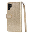 Klapkové puzdro pre Samsung Galaxy S24 Ultra, Wallet Zipper Pocket Glittery, zlaté