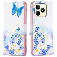 Klapkové puzdro pre Realme C53 4G, Wallet, butterfly & flowers, biele