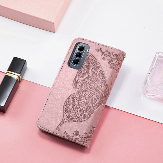 Klapkové puzdro pre Infinix Hot 50 Pro+ 4G, Butterfly, ružové rose gold