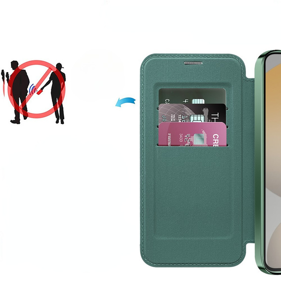 Klapkové puzdro pre Samsung Galaxy S24 FE, RFID Wallet MagSafe CamShield, zelený