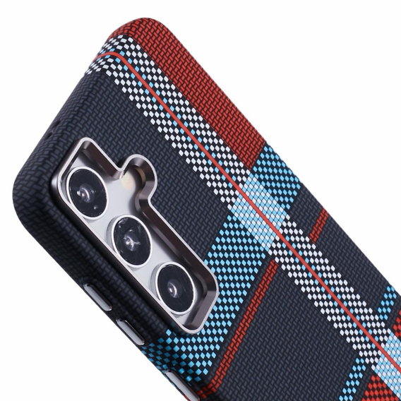 Puzdro pre Samsung Galaxy S25, Carbon Fiber MagSafe, modrá / červená