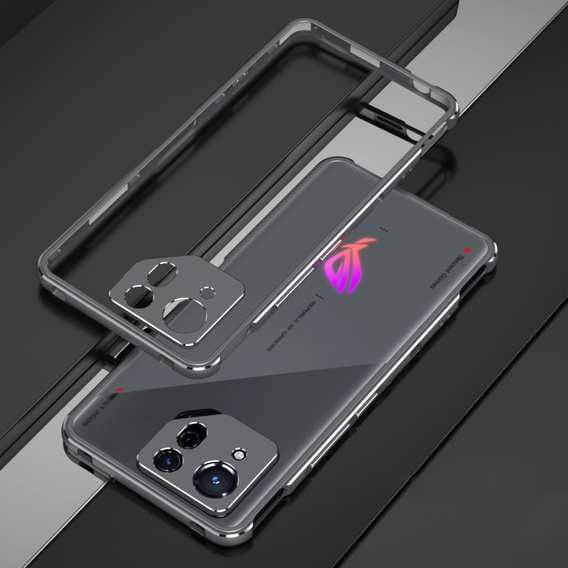 Puzdro pre ASUS ROG Phone 8 Pro, Armor Bumper, s krytom objektívu, sivá / strieborná