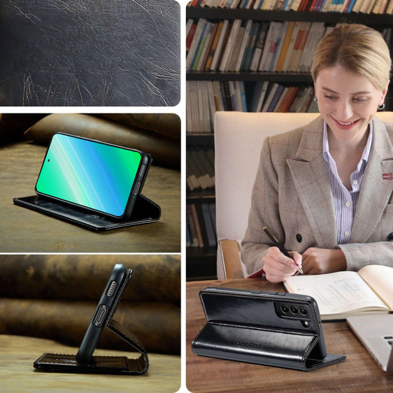Klapkové puzdro pre Samsung Galaxy S23, ERBORD Waxy Wallet, čierne