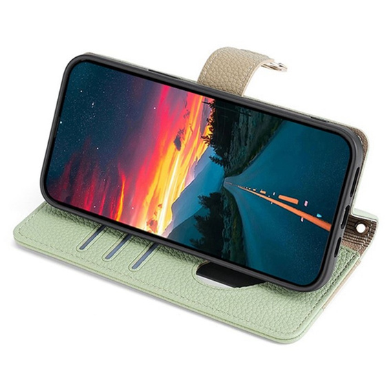 Flipové puzdro pre Samsung Galaxy A56 5G, Wallet Zipper Pocket, so zrkadlom, zelený