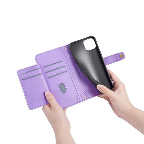 Klapkové puzdro pre iPhone 15 Pro, Wallet Zipper Pocket, fialové