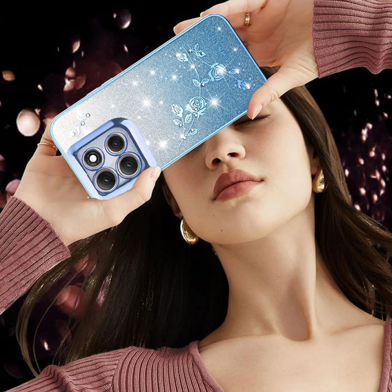 Puzdro pre Motorola Moto G86 5G, Glitter Flower, modré