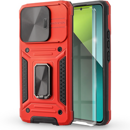 Pancierované puzdro pre Xiaomi Redmi Note 13 Pro 5G, CamShield Slide, červené + tvrdené sklo 9H