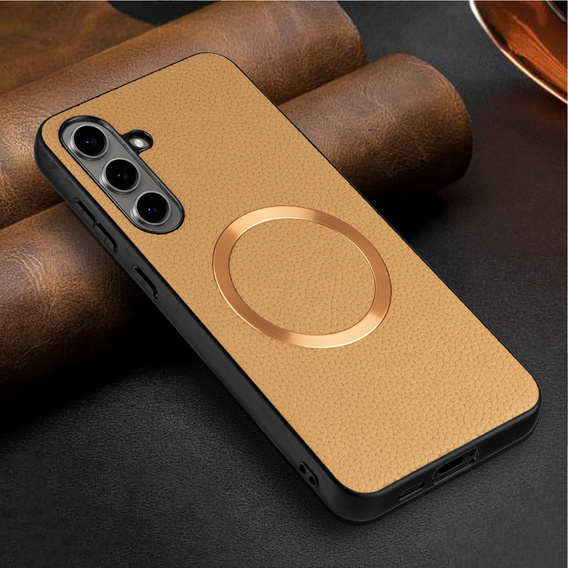 Obal na mobil pre Samsung Galaxy S24 FE, Leather Hybrid MagSafe, zlaté