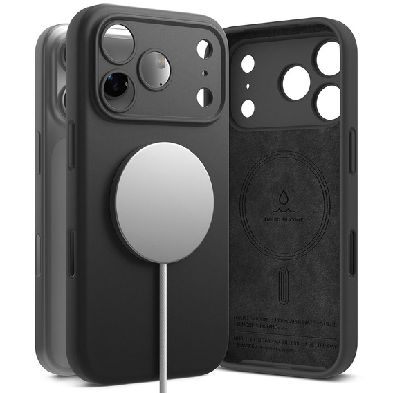 Puzdro Ringke pre iPhone 17 Pro Max, silikónové magnetické puzdro MagSafe, čierne
