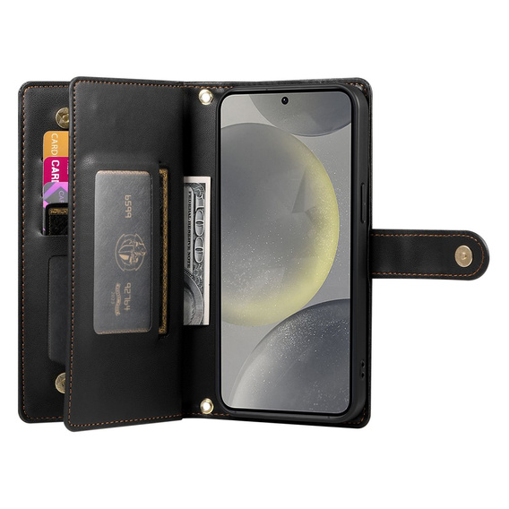 Klapkové puzdro pre Samsung Galaxy S25, Wallet Zipper Pocket, čierne