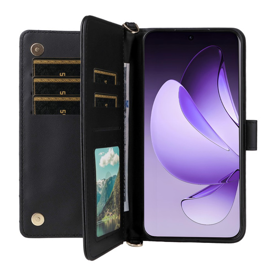 Puzdro s chlopňou pre Oppo Reno 13 Pro 5G, Crossbody Leather Wallet, čierne