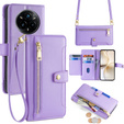 Klapkové puzdro pre Realme 14 Pro 5G, Wallet Zipper Pocket, fialové