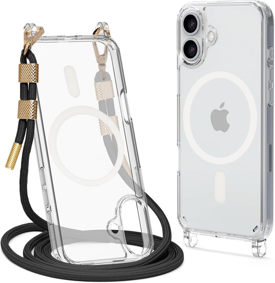 Puzdro so šnúrkou pre iPhone 16, ERBORD MagSafe, priehľadné + sklo na displej