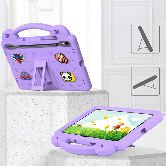 Detské puzdro pre Samsung Galaxy Tab S10 Lite / S10 FE / S9 FE, Cute Patterns, so stojanom, fialový