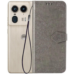 Klapkové puzdro pre Motorola Edge 50 Ultra, Mandala, sivé