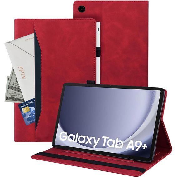 Puzdro pre Samsung Galaxy Tab A9+, Classic, s priestorom pre stylus, červené